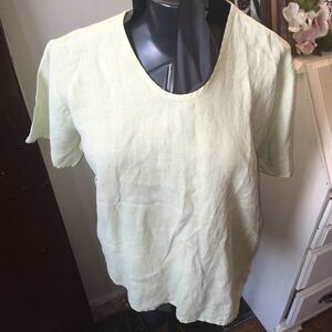 Flax pale green linen scoop neck M blouse